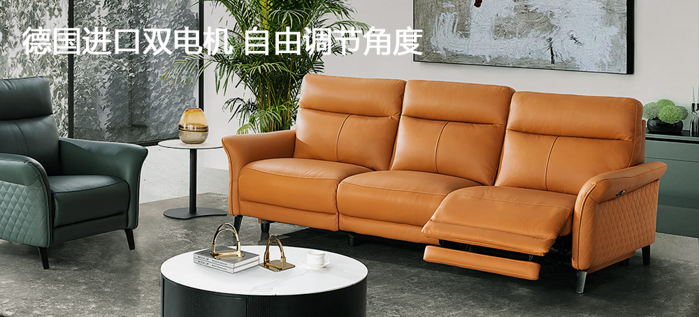 布法罗现代极简真皮电动功能沙发